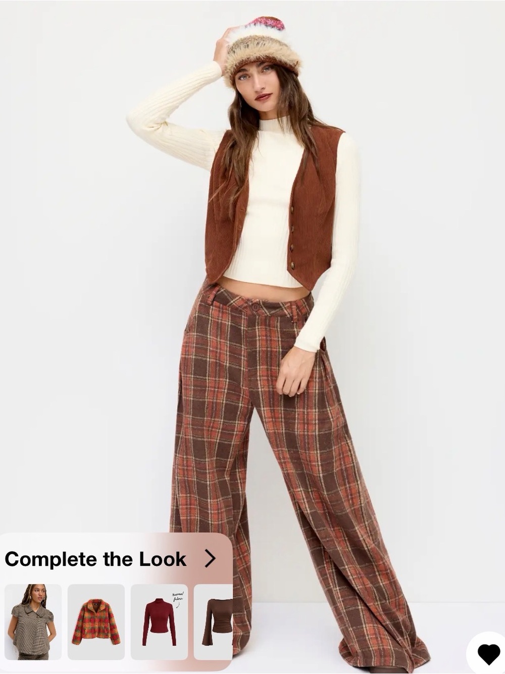 Cider Brown Plaid Wide-Leg Trousers